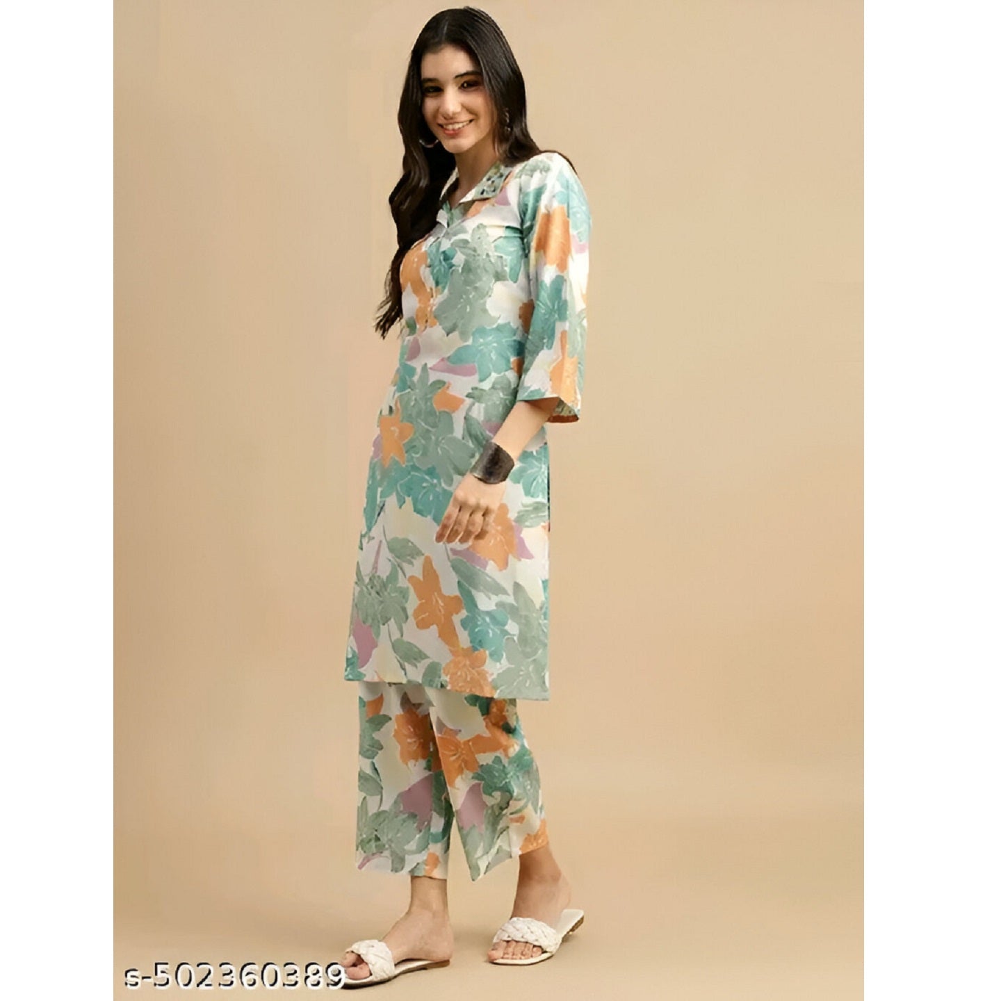 Green Printed Polyster Co-Ords Kurta Set For Women